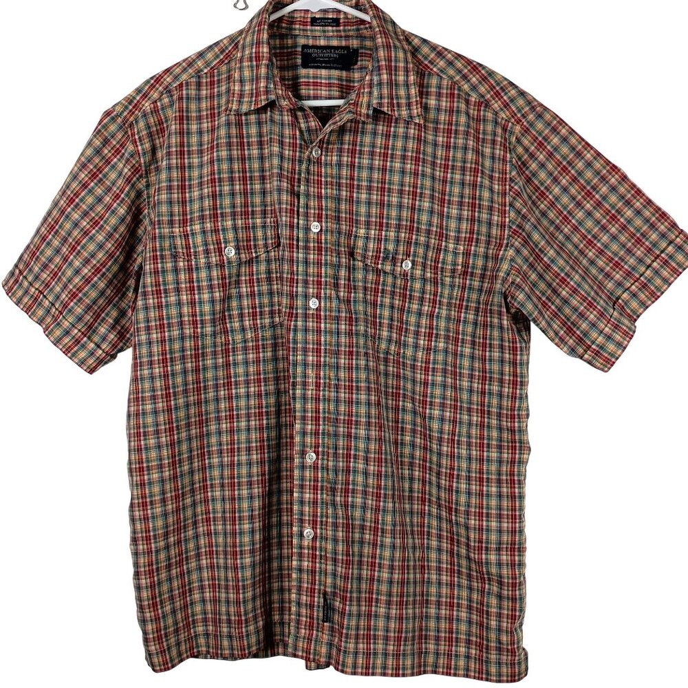 American Eagle Outfitters Mens Plaid Short Sleeve Button-Up Axle Shirt Size M